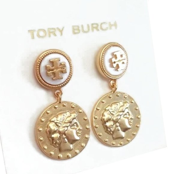 Tory Burch Antiqued Coin Drop Earrings NWOT - Picture 3 of 8